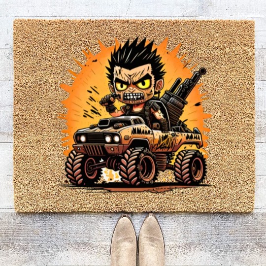 Crazy post apocalyptic boy Coir Doormats