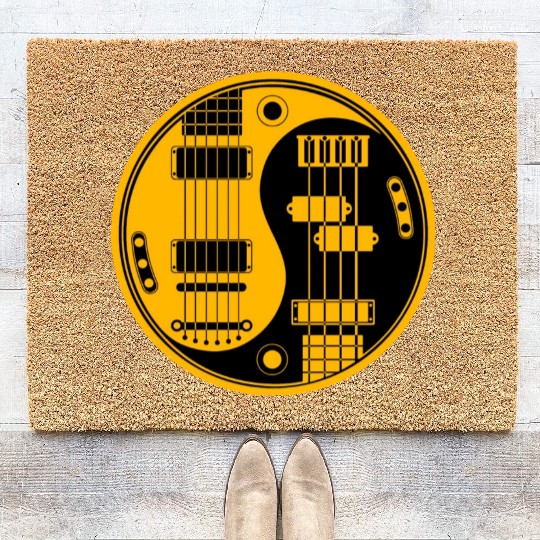 Yellow And Black Guitar Bass Yin Yang Coir Doormats