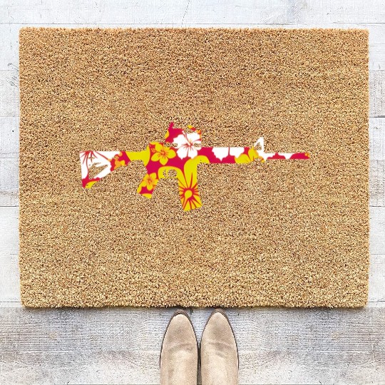 Tropical Gun Firearm Beach Hawaiian Aloha Ar-15 Coir Doormats