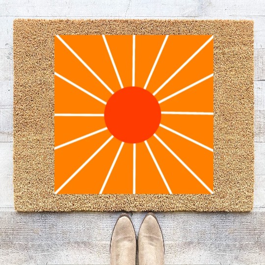 Retro sunset orange and yellow Coir Doormats