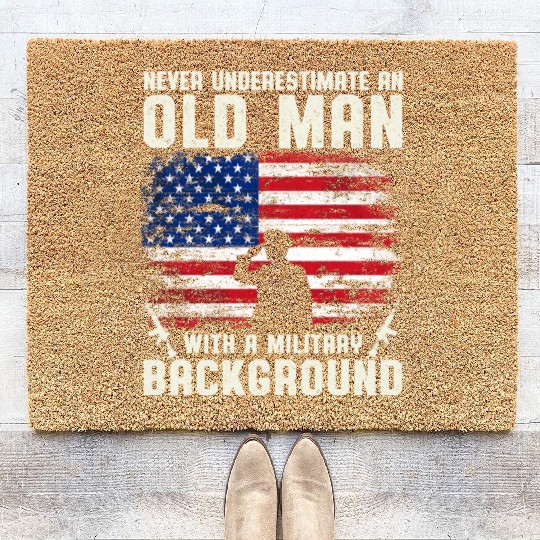 Never Underestimate An Old Man US Army Veteran Coir Doormats