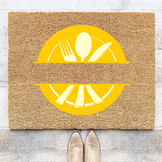 Cutlery menu card logo gold with transparent bar Coir Doormats