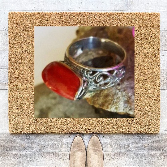 Red Coral sterling silver ring for women Coir Doormats