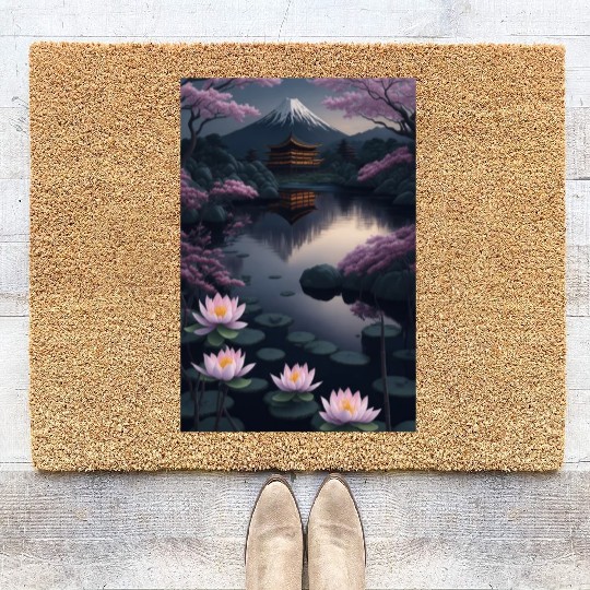Asia Landscape by night Serene Mount Fuji Coir Doormats