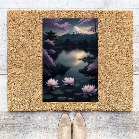 Asia Landscape by night Serene Mount Fuji Coir Doormats