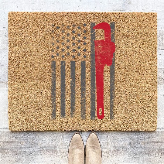 American Flag Plumber Plumbing Worker Coir Doormats