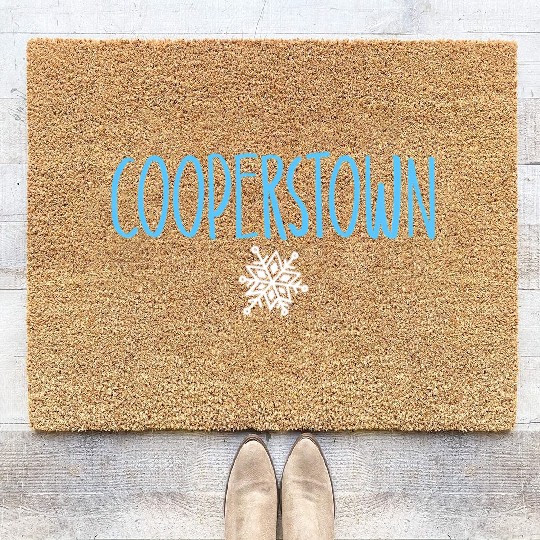 Cooperstown Ny Snowflake Drawing Light Blue Text Coir Doormats