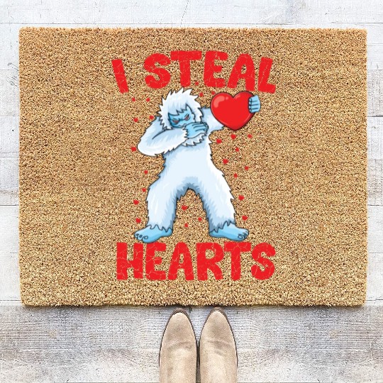 Dabbing Yeti Holding Heart Bigfoot Lover Yeti Coir Doormats