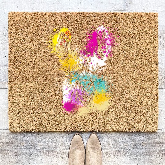 Colorful Splash Art Farm animals alpaca Llama head Coir Doormats