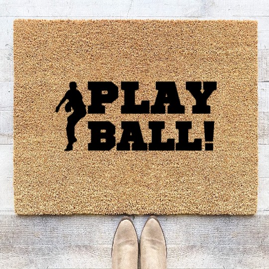 Baseball Pitcher Play Ball Black Text Baseball Fan Coir Doormats