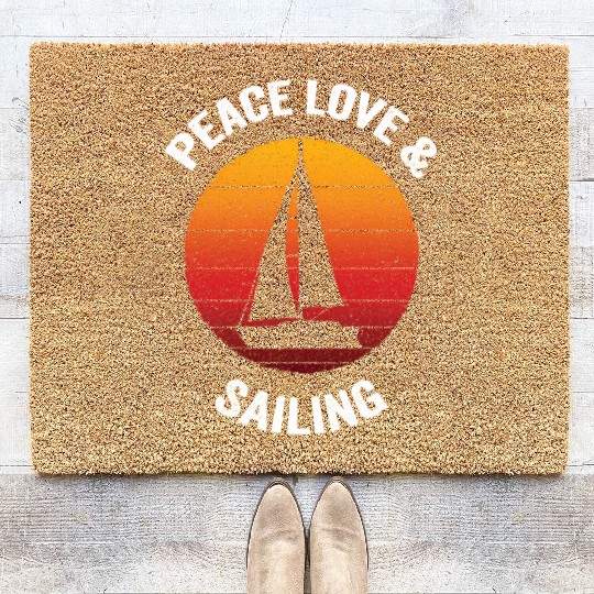 Peace Love Sailing Boat Boating Coir Doormats