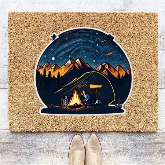 Camper Sitting By A Campfire Coir Doormats