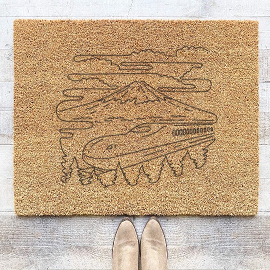 Mount Fuji and Shinkansen Bullet Train in Japan Coir Doormats
