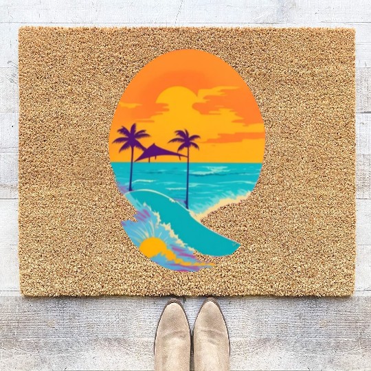 Golden Horizon: Serene Sunset & Surfing Paradise Coir Doormats