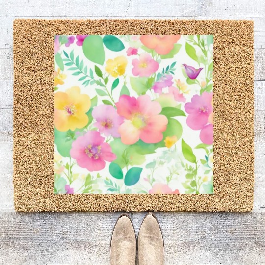 watercolor wildflower pattern Coir Doormats
