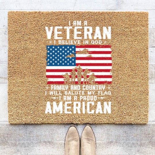 I Am A Proud American Veteran Coir Doormats