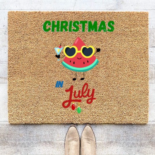 christmas in july cute watermelon Coir Doormats for summer