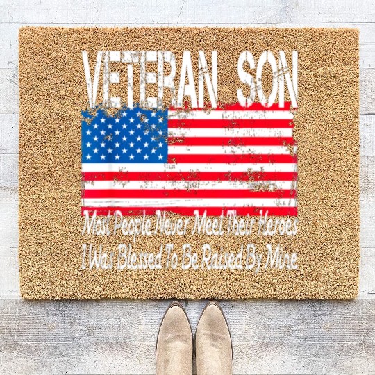 vintage american flag us military family veteran s Coir Doormats