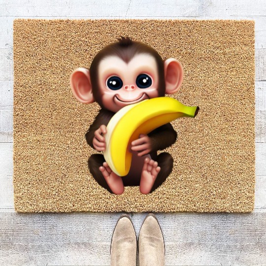 Chimpanzee with Banana - Monkey Lover Design Coir Doormats