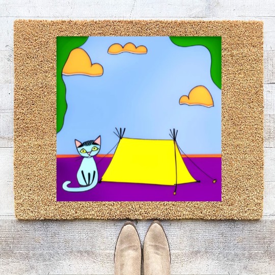 Cat Camping In Nature Coir Doormats