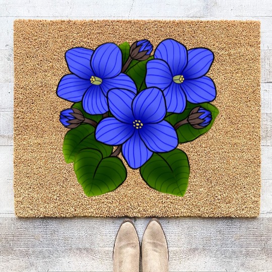 Blue African Violets In Black Coir Doormats