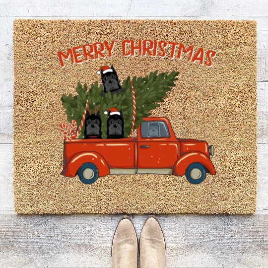 Cane Corso Xmas Vintage Red Pickup Retro Truck Coir Doormats