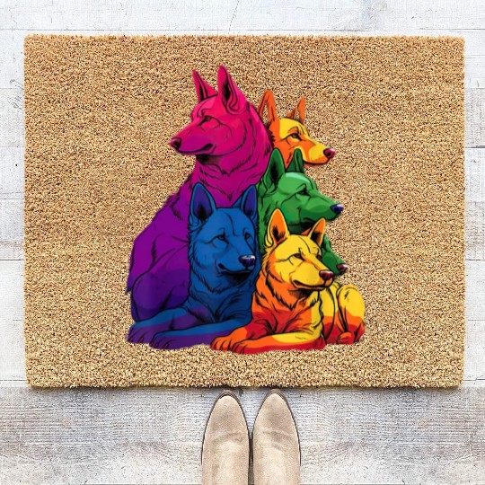 Colorful LGBT Pride German Shepherd Dog Pile Coir Doormats