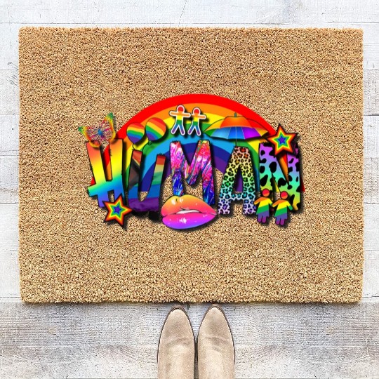 Human LGBT Flag Gay Pride Month Rainbow Coir Doormats