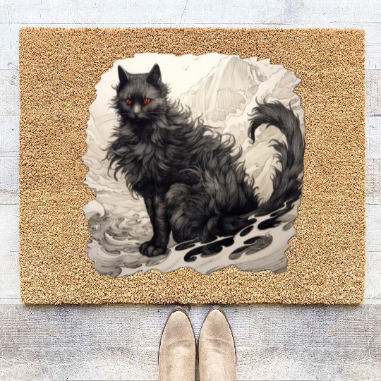 Japanese ink art Cat Coir Doormats