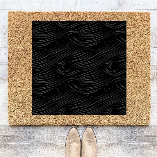 Monochrome Elegance: White Abstract Lines on Black Coir Doormats