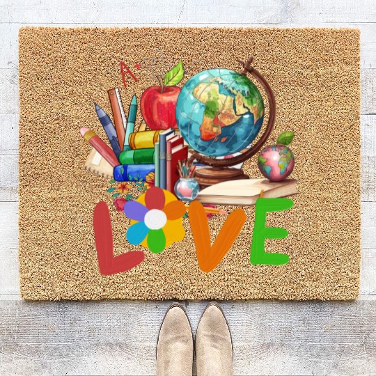 Teacher life , Retro teacher back to school Coir Doormats