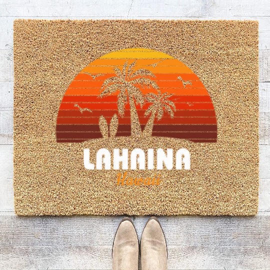 Retro Lahaina Maui Hawaii Sunset Cool Vintage Coir Doormats