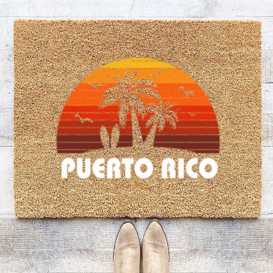 Retro Puerto Rico Sunset Cool Vintage Vacation Coir Doormats
