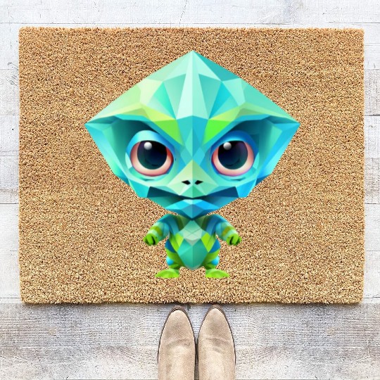 Alien Extraterrestrial Green Polygon Coir Doormats