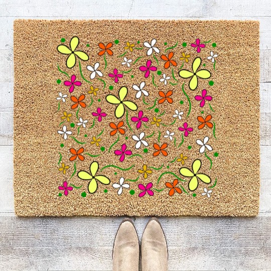 flower meadow colourful blooming blossom tendril Coir Doormats