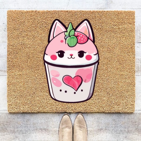 Cat Strawberry Milk Shake Kawaii Coir Doormats