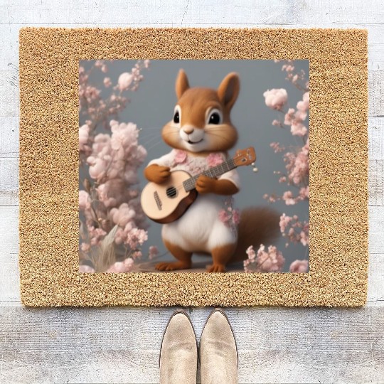 Aesthetic Cottagecore Floral Cute Squirrel Playing Coir Doormats