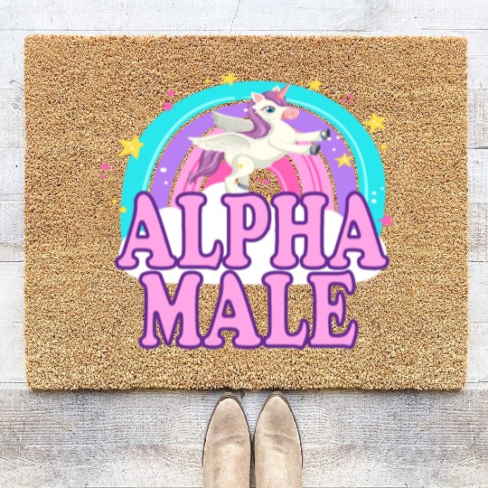 Ironic Alpha Male Unicorn Rainbow Funny Coir Doormats