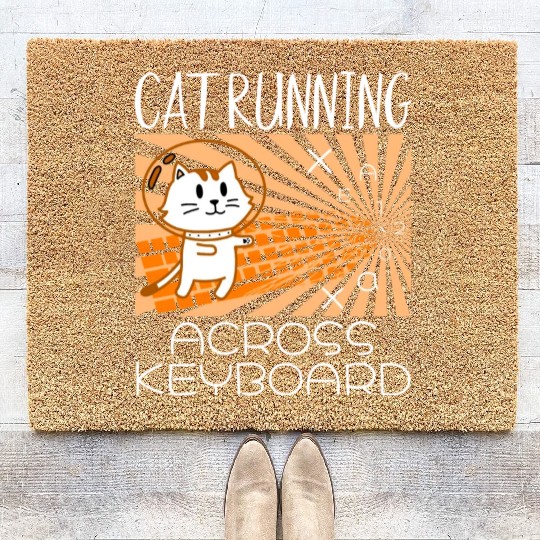 Cat Running Keyboard Across The Space Cat Riding Coir Doormats