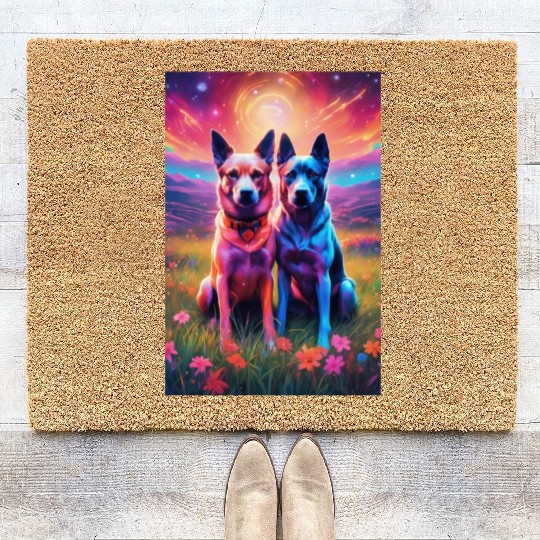 two dogs portrait lushill style artgerm and james Coir Doormats