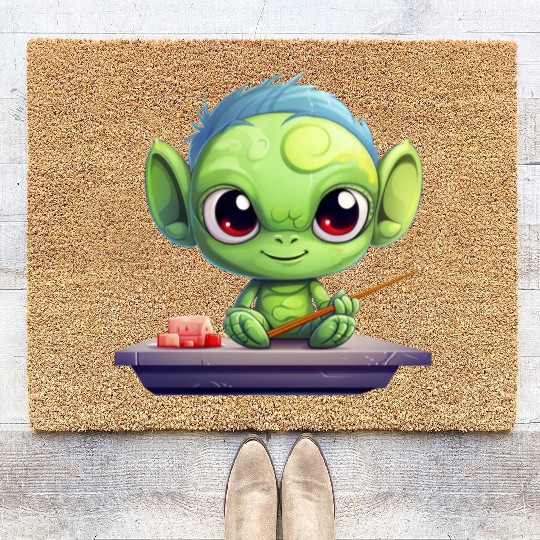 Alien Enjoying Sushi Coir Doormats