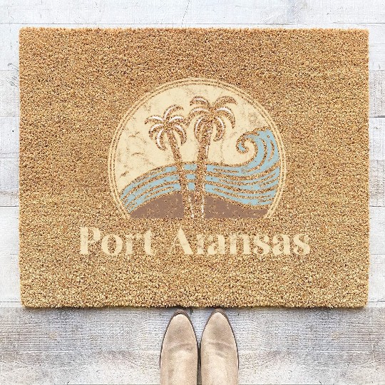 Port Aransas Tx Palm Trees Texas Beach Coir Doormats