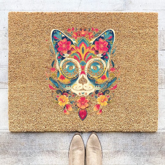 Dia De Los Muertos Sugar Skull Mexican Holiday Coir Doormats