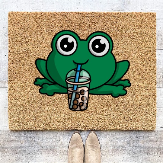Bubble Boba Tea Drink Frog Cute Anime Kawaii Toad Coir Doormats