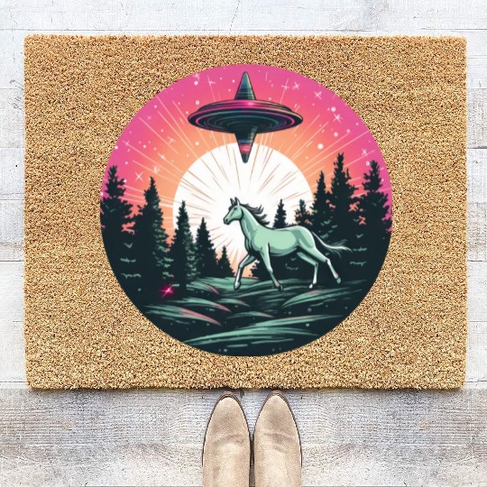 UFO Abduction: Alien Abducts Horse at Sunset Coir Doormats