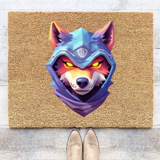 Hooded Alpha Wolf Ninja: Leader of the Night Coir Doormats