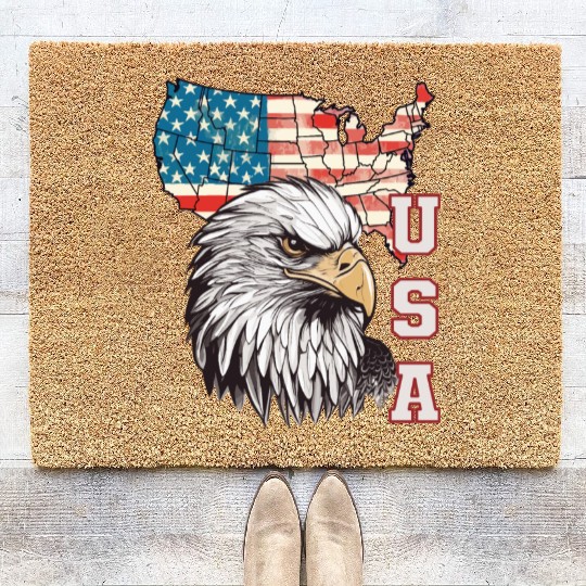 gift idea bald eagle american flag Coir Doormats