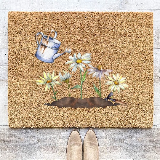 Plants Graphic Flower Motif Botanical Gardening Coir Doormats