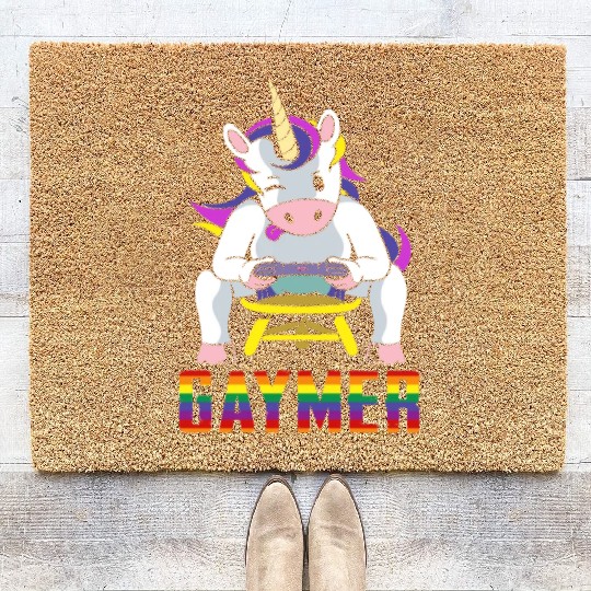 LGBTQ Gaymer Gamer Gay Rainbow Unicorn Coir Doormats