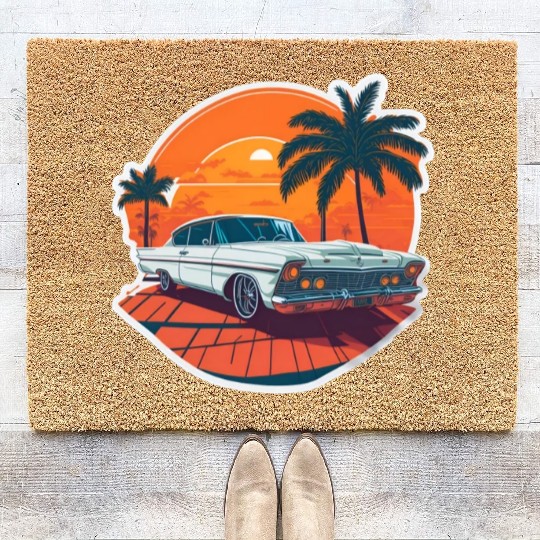 Classic Car Charm: Miami Street Nostalgia Coir Doormats
